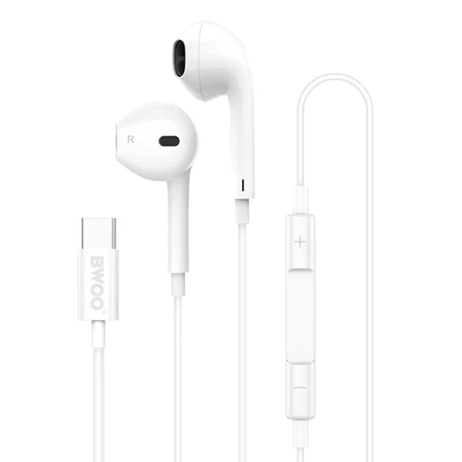 BWOO vezetékes fülhallgatók HF175 Iphone 15-höz USB-C digitális interfésszel fehér - 1
