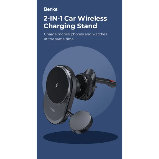 Benks autós tartó mágneses CZ06 2 az 1-ben vezeték nélküli töltéssel 15W légbefúvóhoz fekete magsafe - 6