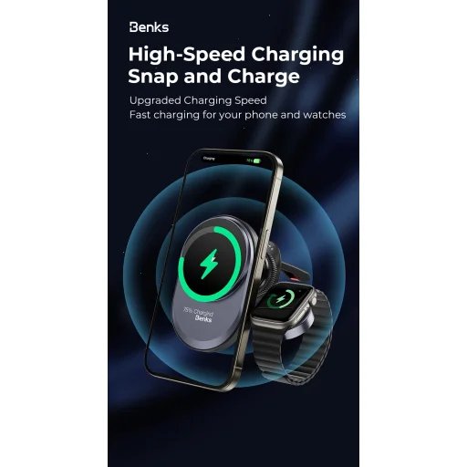 Benks autós tartó mágneses CZ06 2 az 1-ben vezeték nélküli töltéssel 15W légbefúvóhoz fekete magsafe - 7