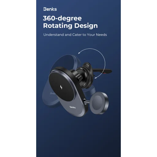 Benks autós tartó mágneses CZ06 2 az 1-ben vezeték nélküli töltéssel 15W légbefúvóhoz fekete magsafe - 10