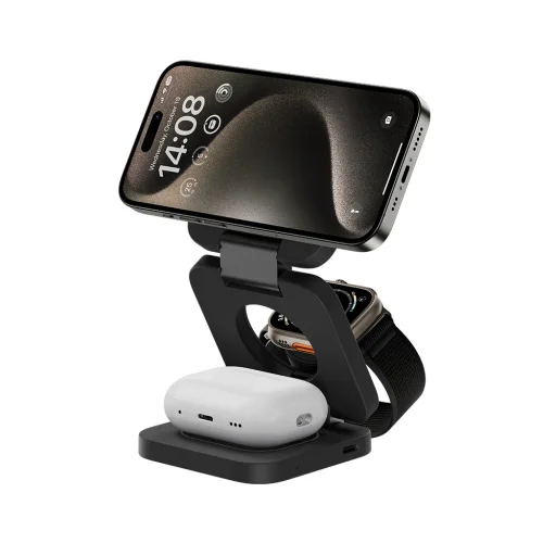 Benks töltőállomás W13 3 az 1-ben - 15W fekete magsafe - 4