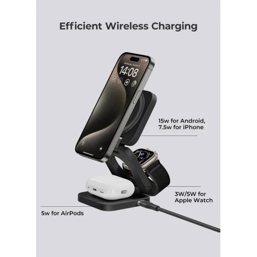 Benks töltőállomás W13 3 az 1-ben - 15W fekete magsafe - 5