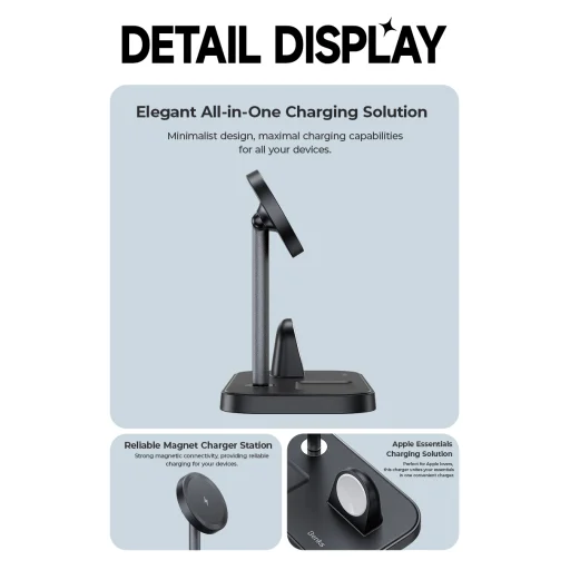 Benks indukciós töltőállomás W16 3 az 1-ben - 23W fekete magsafe - 7