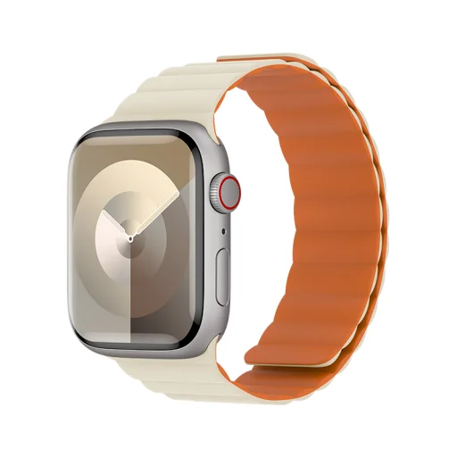 Benks Mágneses Szilikon Óraszíj Apple Watch 42/44/45/49mm bézs-narancs - 1