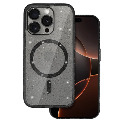 Glitter Magsafe tok iPhone 16 Pro Max fekete átlátszó - 1