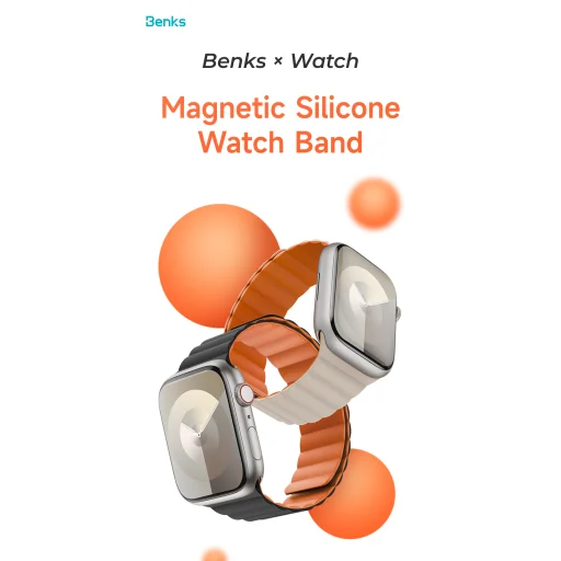 Benks Mágneses Szilikon Óraszíj Apple Watch 42/44/45/49 narancs-fekete - 2