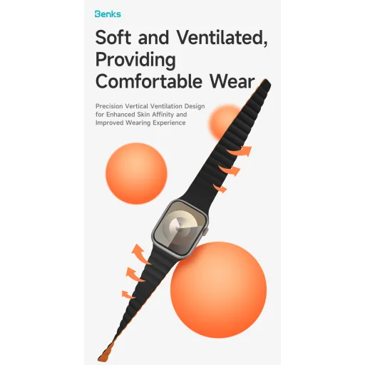 Benks Mágneses Szilikon Óraszíj Apple Watch 42/44/45/49 narancs-fekete - 6