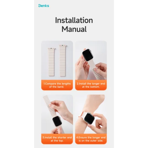 Benks Mágneses Szilikon Óraszíj Apple Watch 42/44/45/49 narancs-fekete - 8