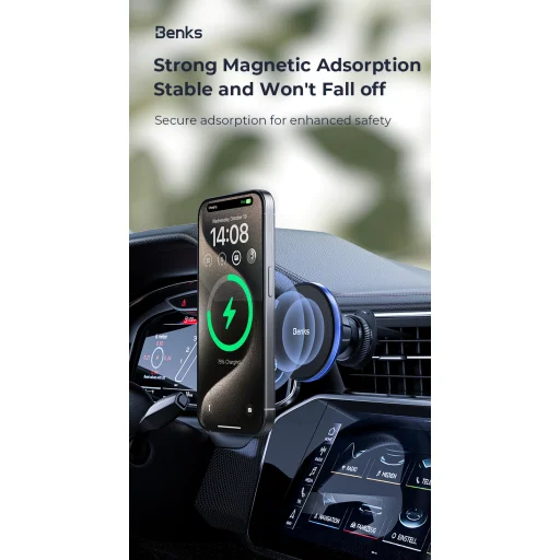 Benks autós telefontartó mágneses CZ03 indukciós töltéssel 15W szellőzőrácsra fekete - 6