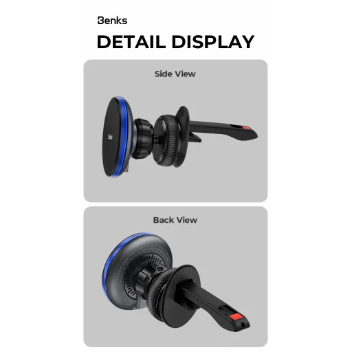 Benks autós telefontartó mágneses CZ03 indukciós töltéssel 15W szellőzőrácsra fekete - 8