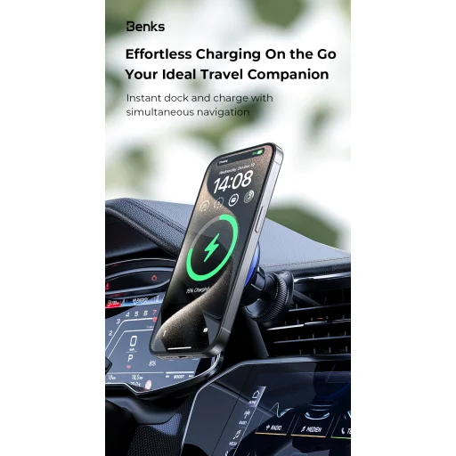 Benks autós telefontartó mágneses CZ03 indukciós töltéssel 15W szellőzőrácsra fekete - 9