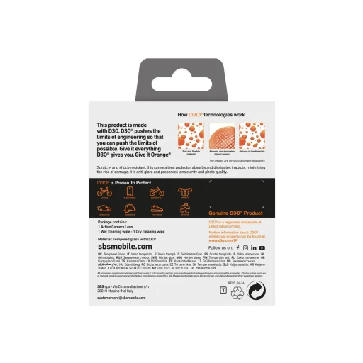 SBS Active Camera Lens D3O edzett üvegfólia iPhone 16 Pro/16 Pro Max kamerához - 3