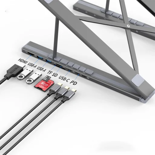 7in1 laptop állvány Choetech HUB-M48 PD USB-C SD TF USB-A HDMI 100W + USB-C kábel - szürke - 2