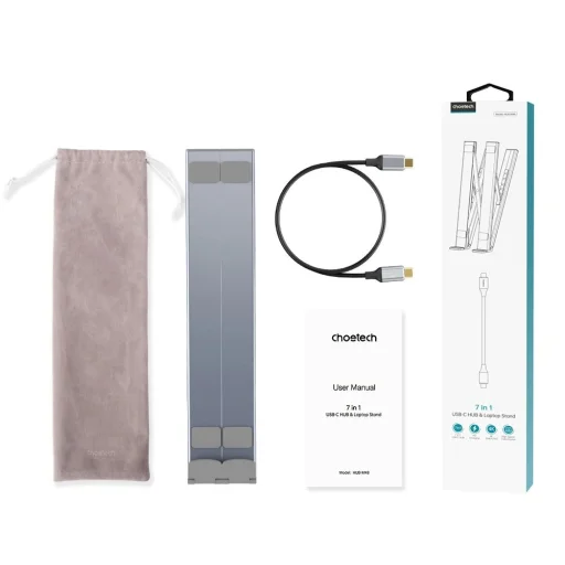 7in1 laptop állvány Choetech HUB-M48 PD USB-C SD TF USB-A HDMI 100W + USB-C kábel - szürke - 8