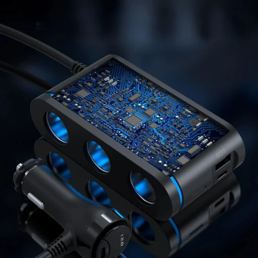 Choetech TC0021 autós töltő 2x USB-C PD 1x USB-A QC 3x szivargyújtó aljzat - fekete - 9