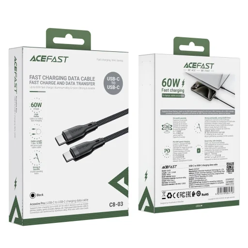Acefast C8-03 USB-C / USB-C 60W 3A kábel - fekete - 5