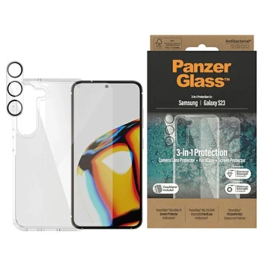 PanzerGlass Szett 3 az 1-ben átlátszó tok + üvegfólia + kamera védő Samsung Galaxy S23-hoz tok - 1