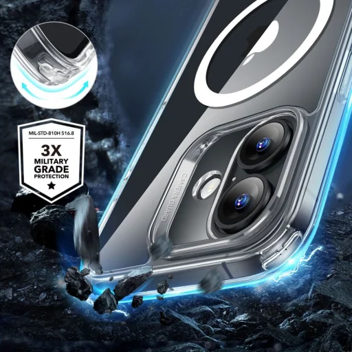  iPhone 16 Plus átlátszó ESR Classic Hybrid HaloLock MagSafe & edzett üveg tok - 2