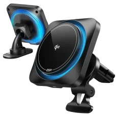 Műszerfalra és szellőzőre szerelhető ESR Halolock Cryoboost MagSafe autós telefontartó vezeték nélküli töltő QI2 15w frosted onyx