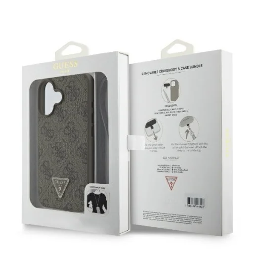  iPhone 16 Barna Eredeti GUESS bőrtok fém logóval és strasszokkal, keresztpántos GUHCP16SP4TDSCPW - 9