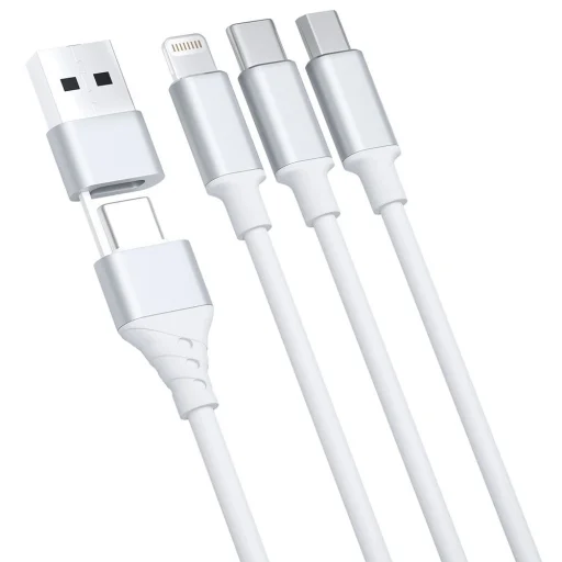 3mk Hyper Kábel 3 az 1-ben USB-A - USB-C / USB-C - micro USB - Lightning 1.5m - fehér - 2