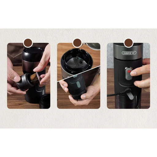 HiBREW H4A 3 az 1-ben hordozható kávéfőző adapterrel és tokkal, 15 bar, 80W - 6