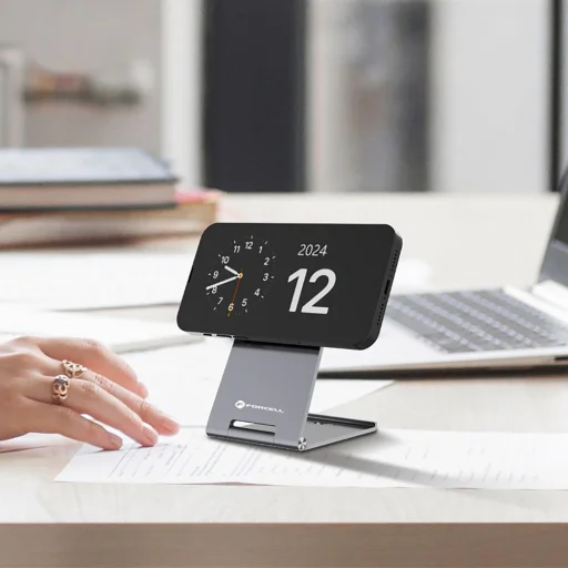 FORCELL F-ENERGY Flip Charge Qi2 15W vezeték nélküli töltő kompatibilis MagSafe-val ezüst - 3