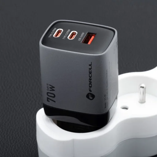 FORCELL F-ENERGY GaN III VT-37 fali utazó töltő LCD kijelzővel 2 x Type C + USB A PD QC4.0 SAM SFC2.0 3,45A 70W szürke - 7