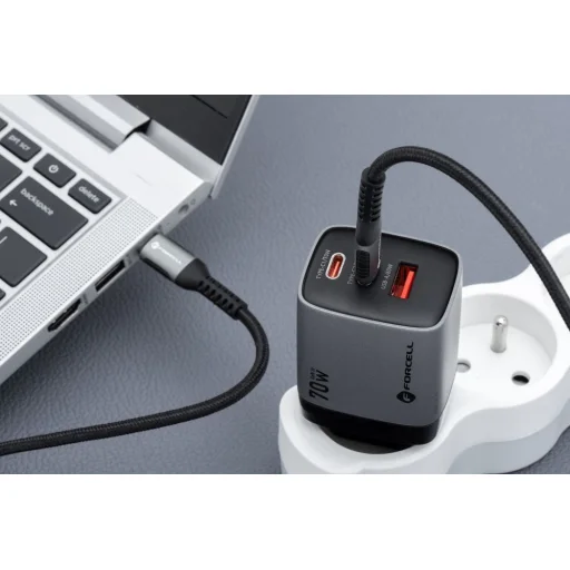 FORCELL F-ENERGY GaN III VT-37 fali utazó töltő LCD kijelzővel 2 x Type C + USB A PD QC4.0 SAM SFC2.0 3,45A 70W szürke - 9