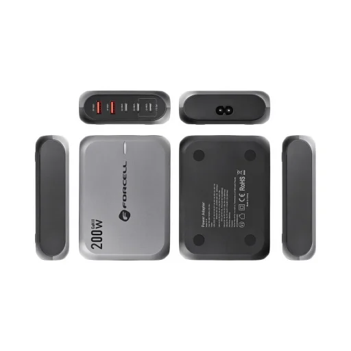 FORCELL F-ENERGY GaN III VT-51 asztali töltő 3 x Typ C + 2 x USB A PD QC4.0 SFC2.0 5A 200W szürke - 6