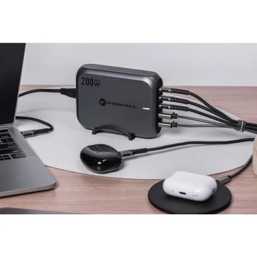 FORCELL F-ENERGY GaN III VT-51 asztali töltő 3 x Typ C + 2 x USB A PD QC4.0 SFC2.0 5A 200W szürke - 9