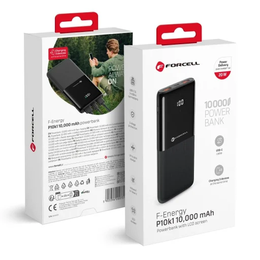 FORCELL F-ENERGY P10k1 powerbank PD QC3.0 3A 20W 10 000 mAh fekete - 2