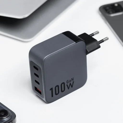 FORCELL F-ENERGY GaN VT-46 utazó töltő 3 x USB-C + USB A PD QC4.0 5A 100W szürke - 2