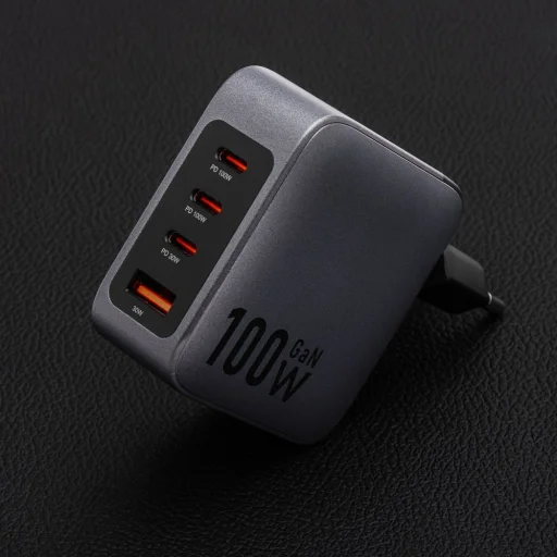 FORCELL F-ENERGY GaN VT-46 utazó töltő 3 x USB-C + USB A PD QC4.0 5A 100W szürke - 7