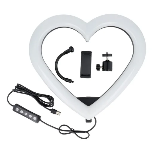 LED Körfény Stream RGB lámpa 12 hüvelykes telefontartóval SZÍV ALAKÚ + tripod JM33-13 fekete - 2