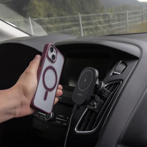 Maxlife MXCH-16 mágneses autós tartó 15W vezeték nélküli töltéssel szellőzőrácsra, fekete Magsafe - 6