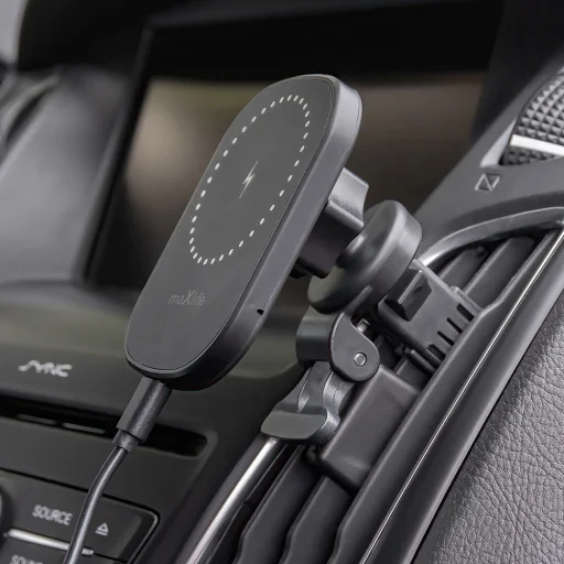Maxlife MXCH-16 mágneses autós tartó 15W vezeték nélküli töltéssel szellőzőrácsra, fekete Magsafe - 7