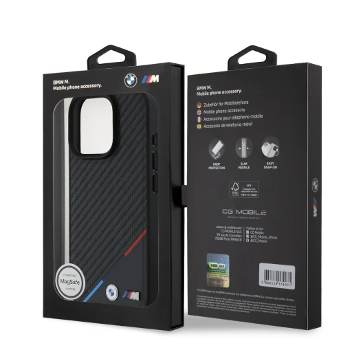 iPhone 16 Pro čierny kryt BMW M PU Carbon Tricolor Stripe MagSafe - 6