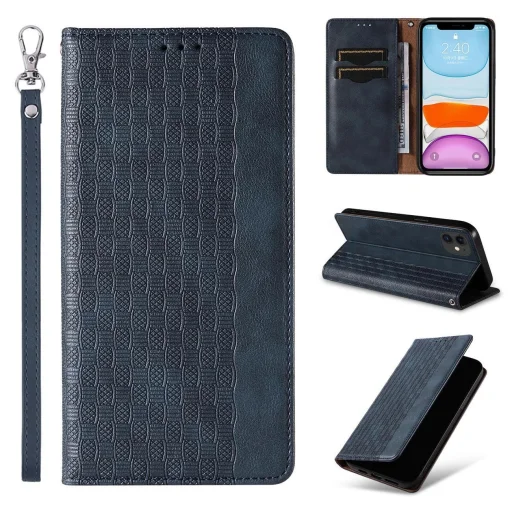 Magnet Strap Tok iPhone 12 Pouch Wallet + Mini Lanyard Medál Kék - 3