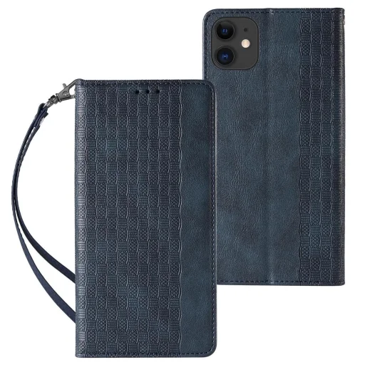 Magnet Strap Tok iPhone 12 Pouch Wallet + Mini Lanyard Medál Kék - 1