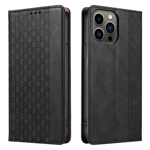 Magnet Strap Case iPhone 13 Pro Max tok pénztárca + mini pántos medál fekete - 7