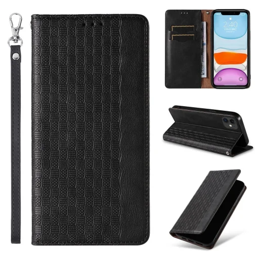 Magnet Strap tok iPhone 12/12 Pro Pouch Wallet + Mini Lanyard Medál Fekete - 8