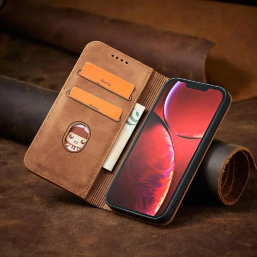 Magnet Fancy Case tok iPhone 13 Pro Max-hoz Pénztárca Kártyatartó Barna - 17
