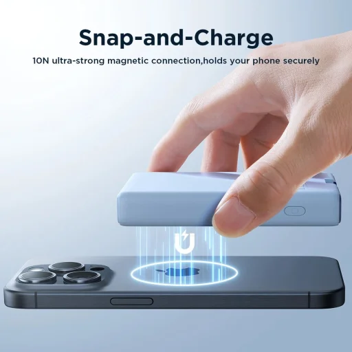 Powerbank Joyroom JR-PBM01 mágneses 10000mAh 20W állvánnyal + Lightning - USB-C kábel - kék - 9