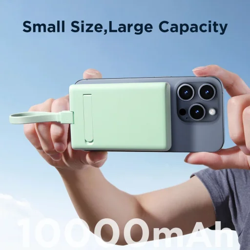 Powerbank Joyroom JR-PBM01 mágneses 10000mAh 20W állvánnyal + Lightning - USB-C kábel - zöld - 8