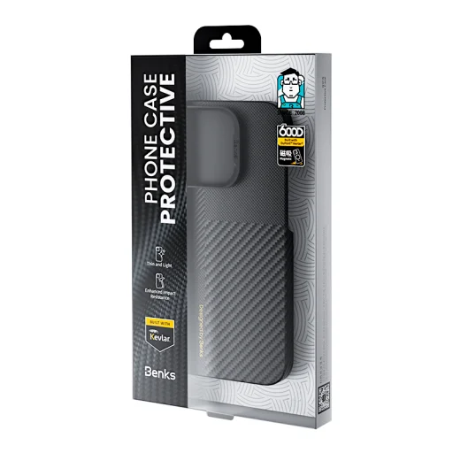  iPhone 16 Plus fekete Benks Montage Magnetic Armor Air Kevlar tok PC keret 600D - 2