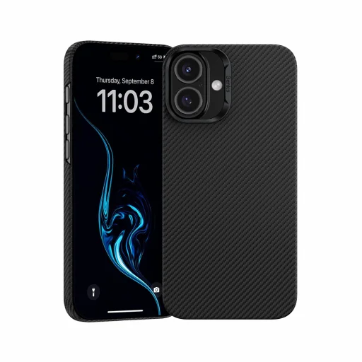  iPhone 16 fekete Benks Magnetic Armor Air Kevlar tok PC Frame 600D - 1