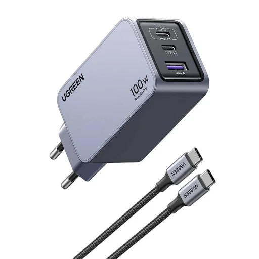 Ugreen Nexode Pro 100W hálózati töltő, GaN, USB + 2x USB-C (szürke) - 2
