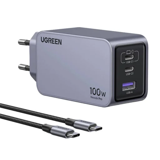 Ugreen Nexode Pro 100W hálózati töltő, GaN, USB + 2x USB-C (szürke) - 1