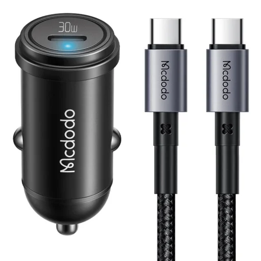 McDodo CC-7493 autós töltő kijelzővel, USB-C, 5A, 65 W + USB-C kábel 1 m 100 W (fekete) - 1